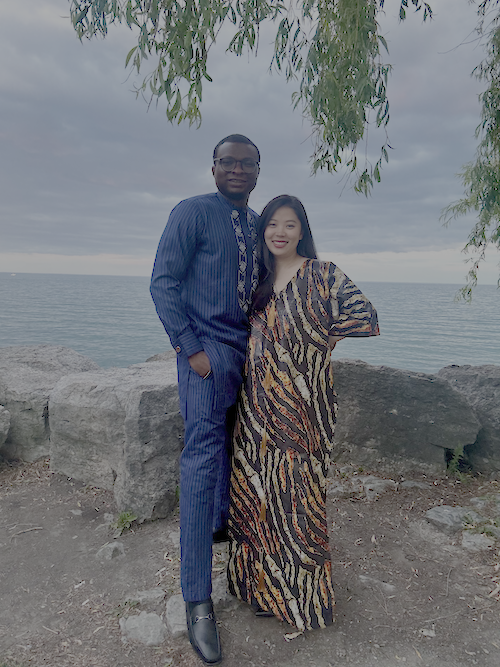 Jessi and Seyi in traditional outfits